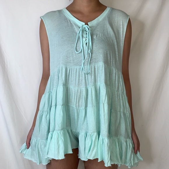 NWT Urban Outfitters Out from Under Mia Lace Up Mint Blue Green Romper XS S M - Picture 7 of 7